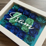 Flower Shadow Box (5"x7") White Frame with Ombre Blue & Teal Flowers