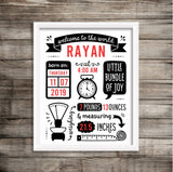 Custom Birth Stats Sign in White Frame
