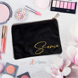 Black Velvet Makeup Bag with personalized name