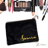 Black Velvet Makeup Bag with personalized name