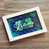 Flower Shadow Box (5"x7") White Frame with Ombre Blue & Teal Roses