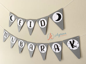 Eid Mubarak Banner - Grey, White & Black